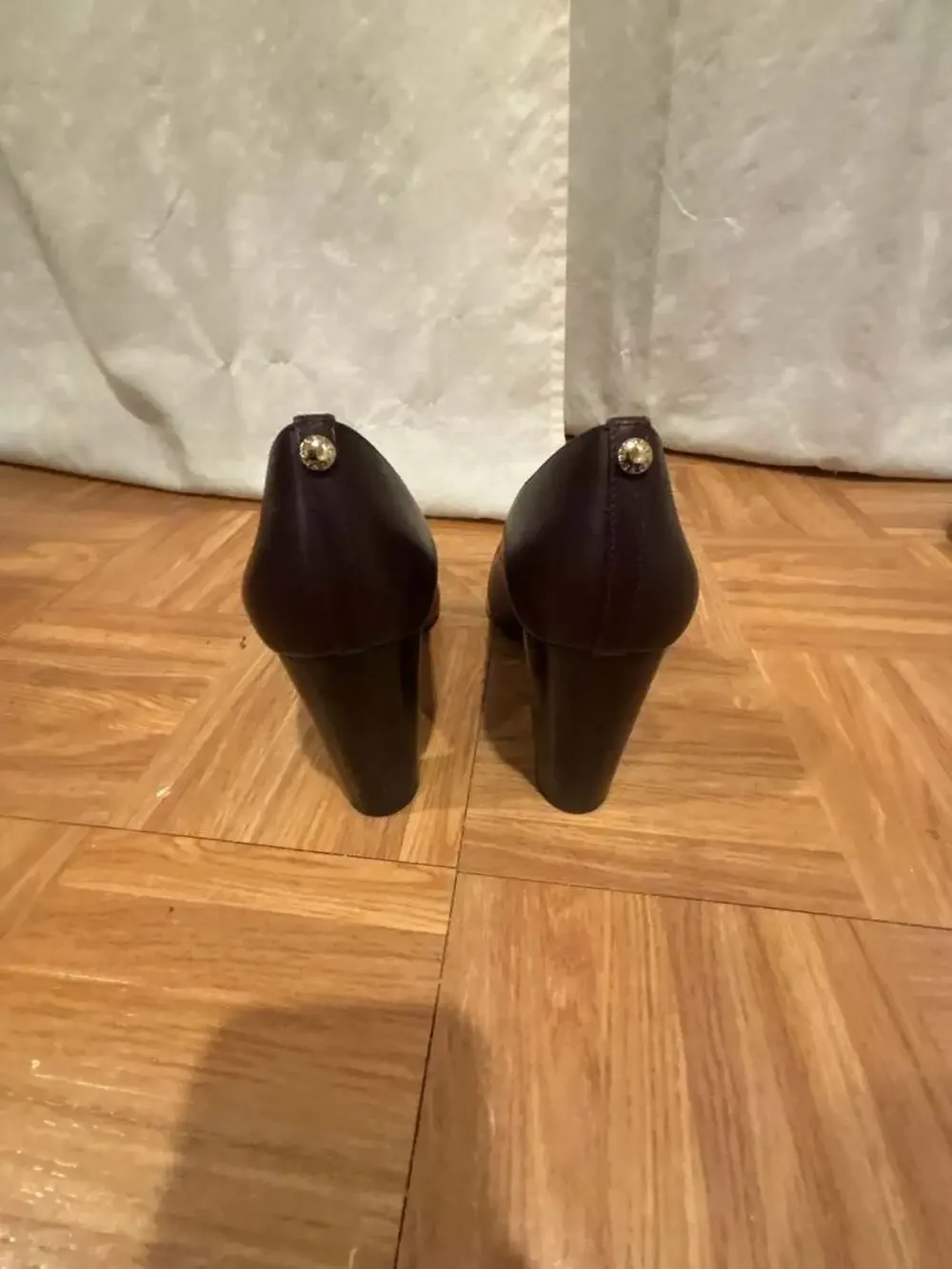 Michael Michael Kors Dark Brown Leather Round-Toe Block Heel Pumps